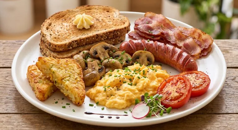 Aroma Big Breakfast with eggs, bacon, chorizo, mushrooms and toast