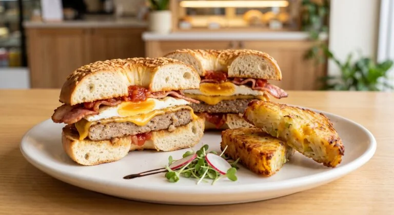 Aroma breakfast sandwich with egg, bacon and cheese